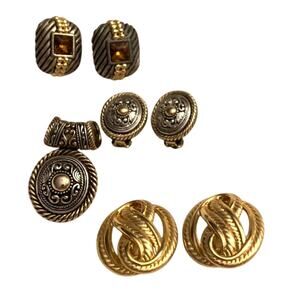 Womens Jewelry Lot - 3 Sets Clip-On Earrings Pendant Vintage Styles Silver Gold